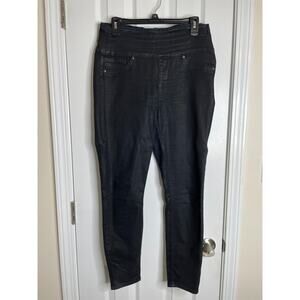 Spanx by Sara Blakely Waxed Skinny Jeans Jeggings Size Large Black Side Zip